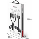 Yesido Podatkovni kabel (CA-60) - 3u1 USB na Type-C-Lightning - Micro USB 60W 3A 1.2m - crni | shoptok.hr