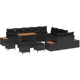 vidaXL Set Vrtne Sofe s Jastucima od 14 komada Crna Poli Ratan Akacija, Set Vrtnih Stola s Jastucima od 4 komada Crna Poli Ratan Akacija | shoptok.hr