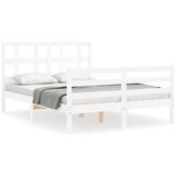  The Living Store Posteljni okvir z vzglavjem bel 140x200 cm trden les - Posteljni Okvir, (21523428) | Shoptok.si