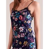 Fashion Hunters Navy blue velvet linen dress with flowers | shoptok.hr