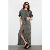 Trendyol Multicolored Leopard Patterned Maxi Denim Skirt