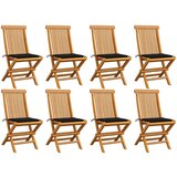 The Living Store Vrtni stoli s črnimi blazinami 8 kosov trdna tikovina - Vrtni Stol, (21479502) | Shoptok.si