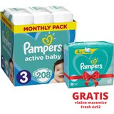 Pampers Pelene 3, Monthly, MSB, Monthly, 208/1 + Vlažne maramice Fresh 4x52 Cijene
