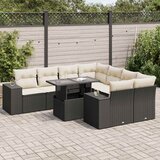  9-dijelni set vrtnih sofa s jastucima crni od poliratana Slike