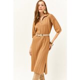 Olalook Women's Biscuit Slit Soft Textured Core Spun Knitwear Dress | Shoptok.si