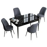 Hanah home trpezarijski set Han, sto na razvlačenje i 4 stolice, ploča u dekoru crnog mermera, dimno siva tkanina Jerry | Eponuda.com