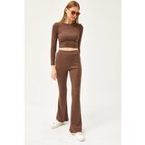 Olalook Women's Bitter Brown Top Crop Blouse Bottom Spanish Tights Raised Suit Cene