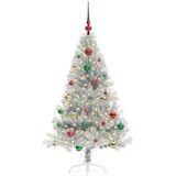 vidaXL Umjetna preddekorirana božićna jelka srebrna 150 cm PET | Shoptok.si