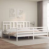 Maison Chic Posteljni okvir - Dvoposteljna postelja - Zakonska postelja z vzglavjem bel 200x200 cm trden les-J5783, (21766290) | Shoptok.si