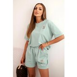 Kesi Włoski Women's punto set with short sleeves and loose shorts mint | Shoptok.si