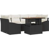 vidaXL 7-delni set za zunanjo jedilnico z blazinami Črna poli ratan akacije | Shoptok.si