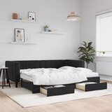  Dnevni krevet na razvlačenje s ladicama crni 90 x 200 cm baršun | shoptok.hr
