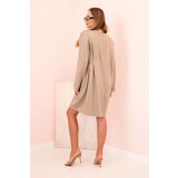 Kesi Włoski Plus Size women's viscose dress with a chain bag dark beige | Shoptok.si