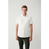 Avva Men's White Easy-to-Iron Classic Collar Knitted Lycra Cotton Slim Fit Slim Fit Short Sleeve Shirt Cene