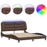 vidaXL Okvir kreveta s LED svjetlima smeđi 160x200 cm od umjetne kože | shoptok.hr