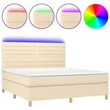 vidaXL Box spring postelja z vzmetnico LED krem 180x200 cm blago, (20901445)