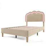 Lumor Postelja 90x200 cm oblazinjena z žametom - Z LED in lesenimi letvicami - Bež, (22155925) | Shoptok.si