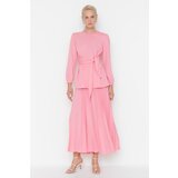 Trendyol Pink Front Tied Skirt Pleated Bottom-Top Set Cene