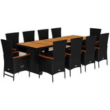  Vrtna garnitura - 11-dijelni vrtni blagovaonski set s jastucima poliratan crni - stolica + fotelja boja drva 10 | shoptok.hr