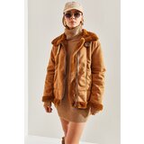 Bianco Lucci Women's Pile Collar Buckled Intermediate Suede Coat | Eponuda.ba