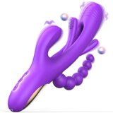SuperLove Neptune 4in1 Rabbit Flapping Vibrator with Anal Beads Purple Cene
