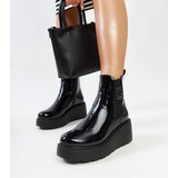 Gemre Black insulated patent wedge ankle boots Sarkisa | Shoptok.si