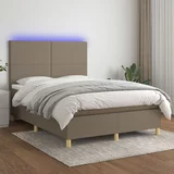 vidaXL Box spring postelja z vzmetnico LED taupe 140x200 cm blago