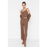 Trendyol Brown Ribbed Blouse Cardigan Pants Knitwear Bottom-Top Suit Cene