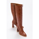 LuviShoes Decer Women's Tan Brown Heeled Boots Cene