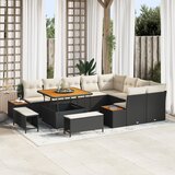 vidaXL 12-delni vrtni sofa set z blazinami črn poli ratan akacija | Shoptok.si