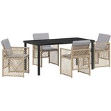 vidaXL 5-delni vrtni jedilni set z oblazinjenjem, bež poli ratan, vrtna miza črna 160x80x73 cm kaljeno steklo Cene