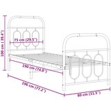  Metalni okvir kreveta uzglavlje i podnožje bijeli 75x190 cm | shoptok.hr