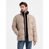 Ombre Men's puffer jacket with check lining - beige | shoptok.hr
