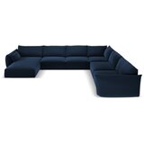 Mazzini Sofas Temno modra žametna kotna sedežna garnitura v obliki črke "U" (desni kot)) Vanda – | Shoptok.si