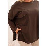 Kesi Włoski Women's Plus Size blouse with cotton, pocket, and rolled-up sleeve brown | shoptok.hr