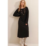 Trend Alaçatı Stili Women's Black Bateau Neck Wool-Effect Sweater Dress Cene