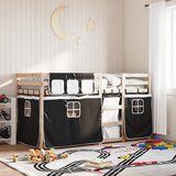  The Living Store Pograd z zavesami bel in črn 75x190 cm trdna borovina - Pograd, (21450547) | Shoptok.si