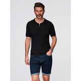Ombre Men's openwork polo shirt with zipper at neckline - black | Shoptok.si