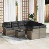 vidaXL 9-delni vrtni jedilni set z blazinami siva poli ratan | Shoptok.si