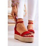 Kesi Women's Sandals On A Wedge With Cubic Zirconia Red Linette Cene