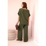 Kesi Włoski Women's viscose set with decorative flower and wide trousers - khaki | Shoptok.si