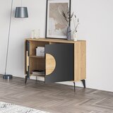 Marckeric Črna/v naravni barvi nizka komoda v hrastovem dekorju 110x82 cm Vae – | Shoptok.si