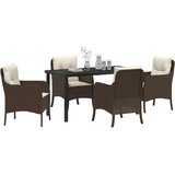 vidaXL 5-delni vrtni jedilni set z blazinami Rjav poli ratan | Shoptok.si