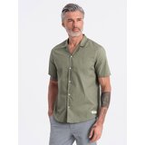 Ombre Men's short sleeve shirt with Cuban collar - khaki | Shoptok.si