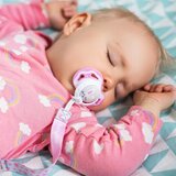 BabyOno obesek za dudo s sponko siv z oranžnimi pikicami | Shoptok.si