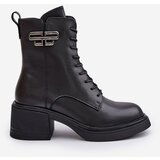 VINCEZA Women's Ankle Boots On Chunky Heels Insulated Made Of Natural Leather Black 66682 | Shoptok.si