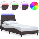  Okvir za krevet s LED rasvjetom bez madraca tamnosmeđi 90x190 cm tkanina | Shoptok.si