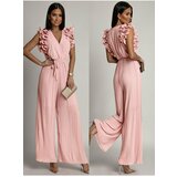 Fasardi Pleated jumpsuit with ruffles, light pink cene