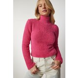  Women's Fuchsia Turtleneck Bearded Knitwear Sweater | shoptok.hr