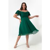 Lafaba Women's Emerald Green Straps, Flare Cut Midi Plus Size Evening Dress. Cene